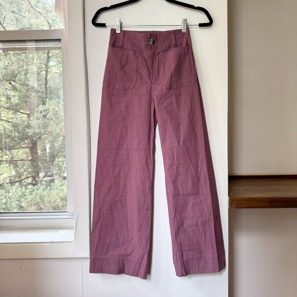 New Anthropologie The Colette Linen Pants Wide Leg Cropped Magic Mauve Taupe - Picture 7 of 13